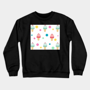 Ice Cream Cone Cute Polka Dots Background Summer Vacation Pink Yellow Teal Social Distancing FaceMask Crewneck Sweatshirt